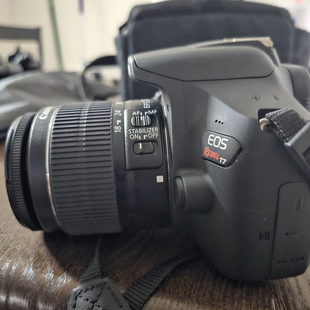 Canon - EOS Rebel T7 DSLR Video Camera with 8-55mm Lense - Black and accessories